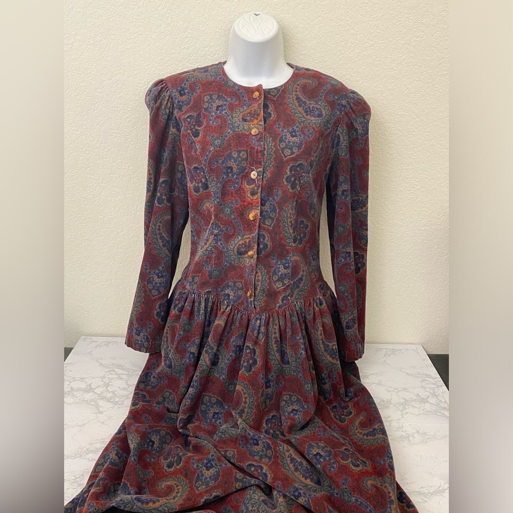 Vtg 90s Dennis Goldsmith Womens Size 6 Maxi Velour Pleated Gothic Purple Button﻿